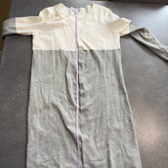 Liz Claiborne Cream & Gray Colorblock Open Front Cardigan - Size Medium - Picture 4 of 9